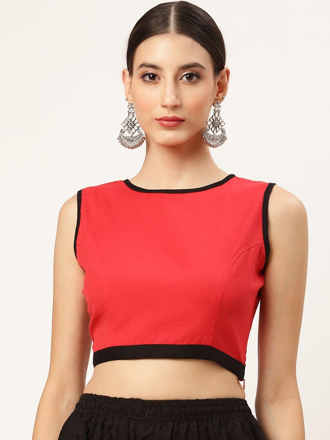 molcha women red & black cotton saree blouse