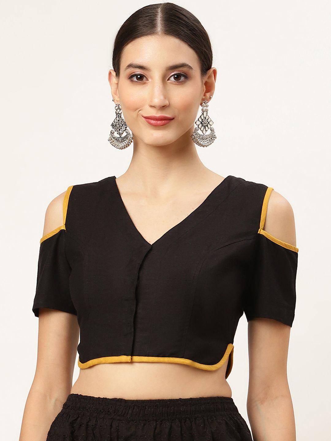 molcha black solid padded saree blouse