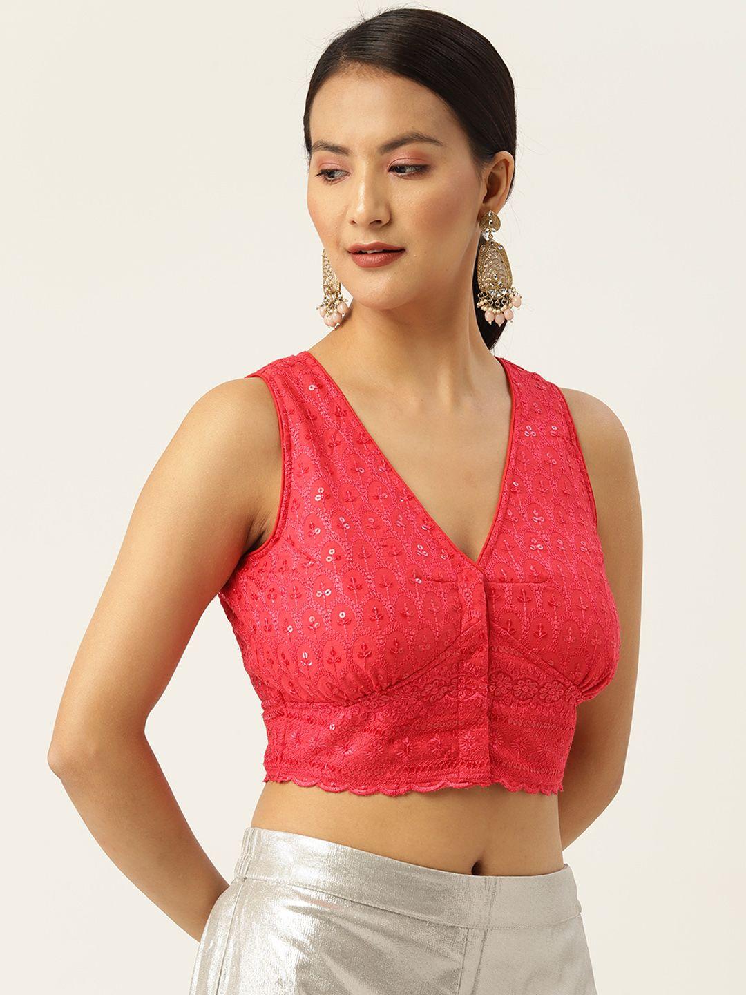 molcha chikankari sequinned sleeveless blouse