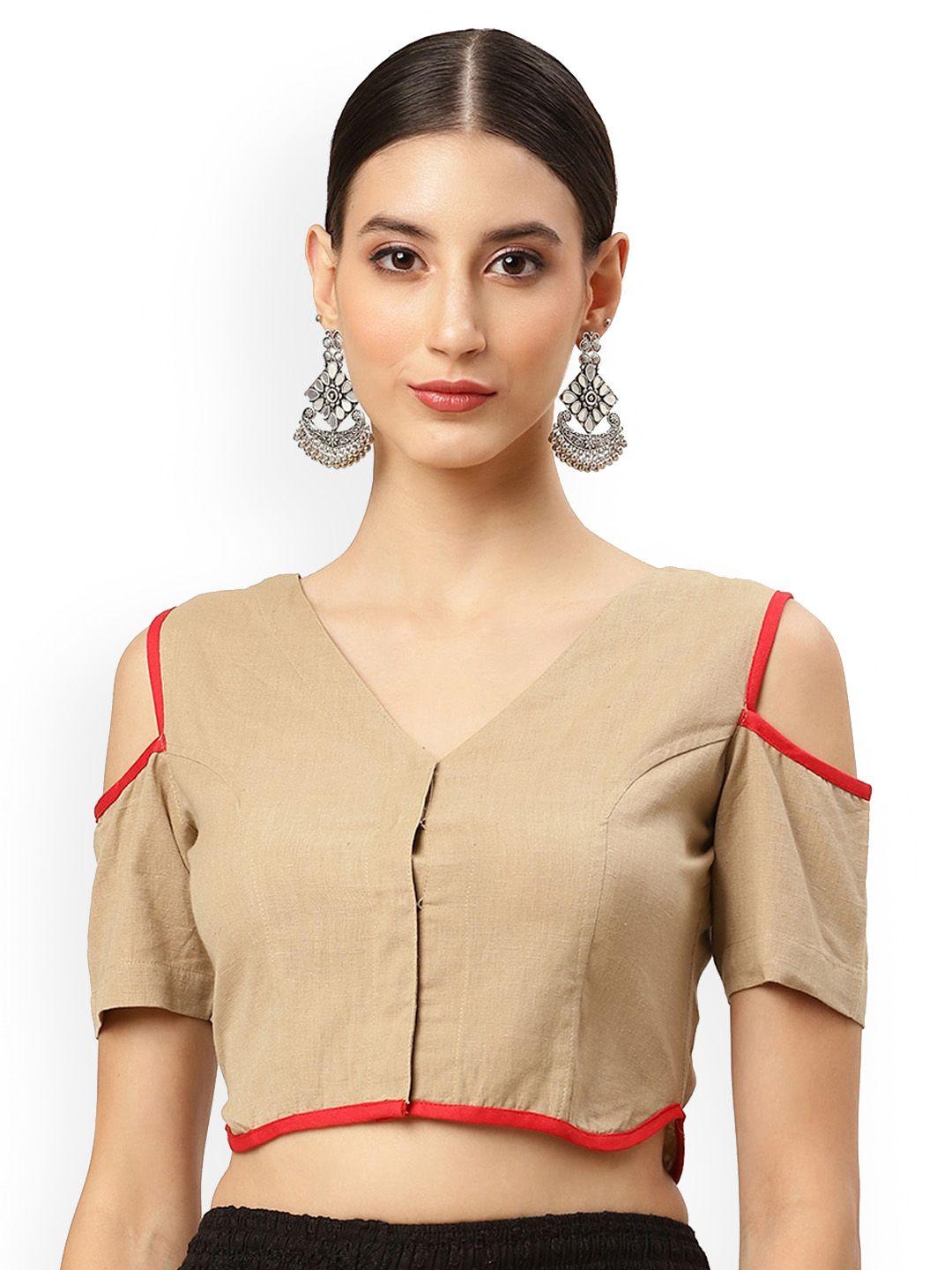 molcha cold-shoulder v-neck cotton readymade saree blouse