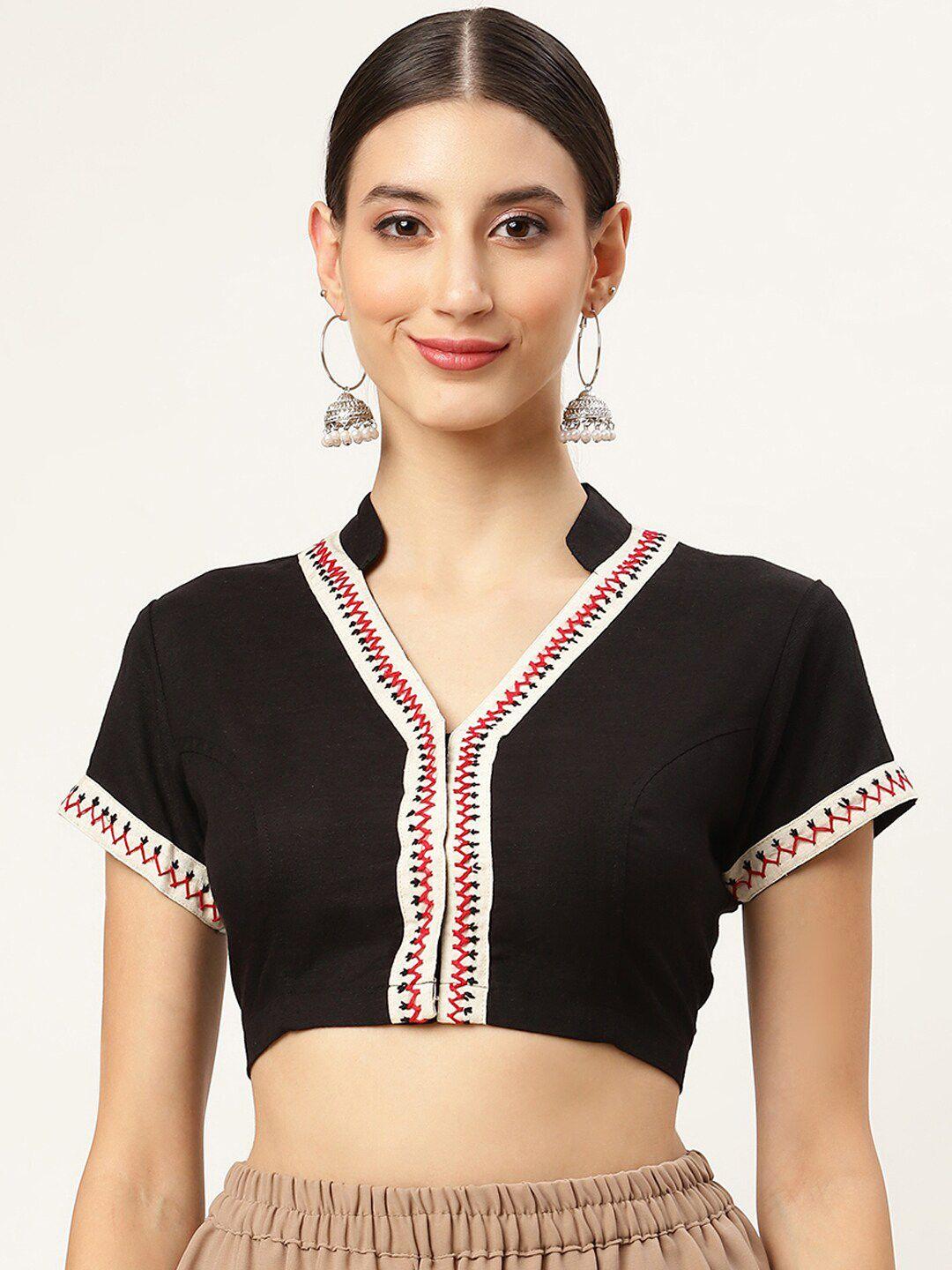 molcha embroidered v-neck cotton saree blouse