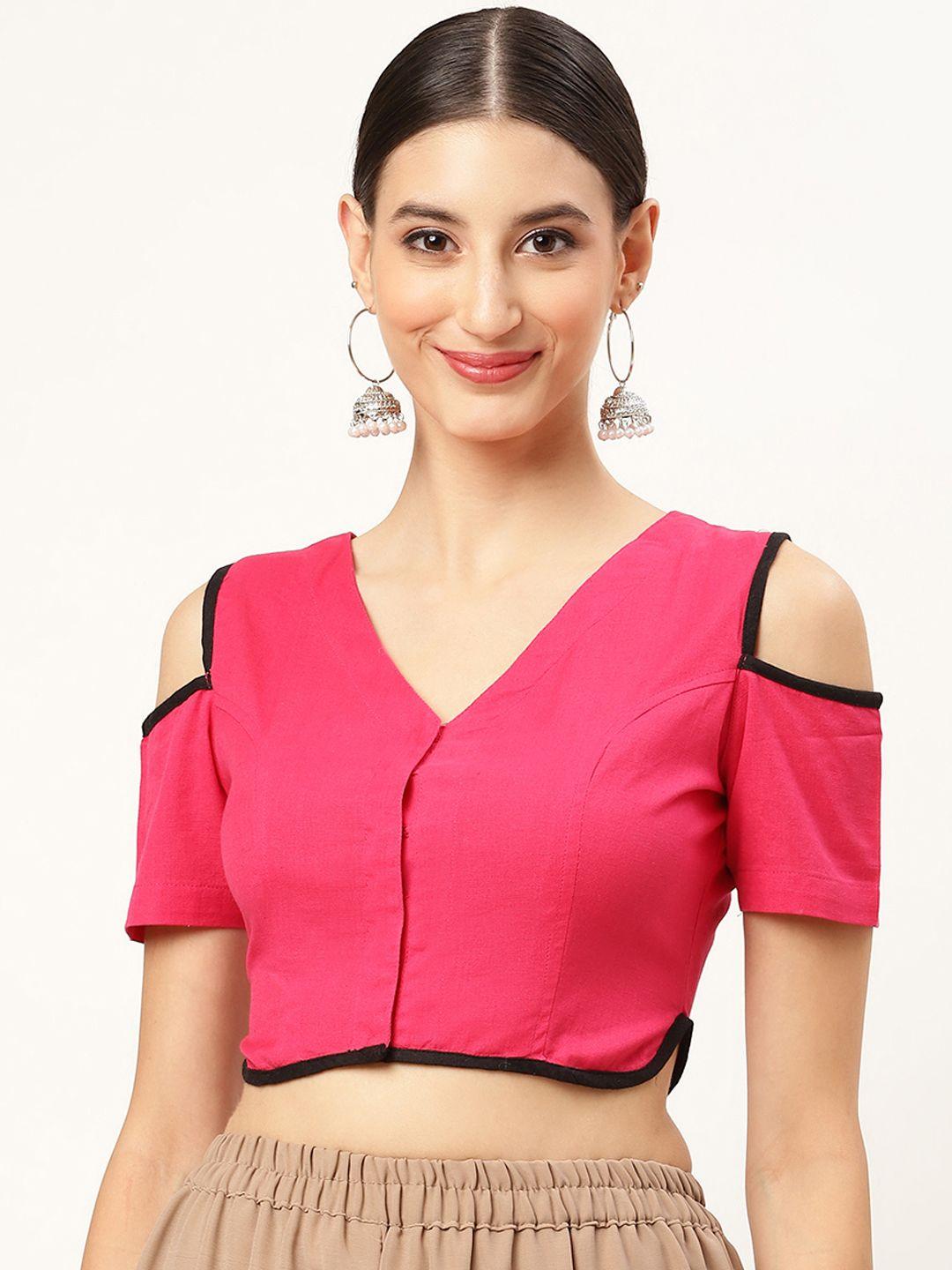 molcha fuchsia solid padded saree blouse