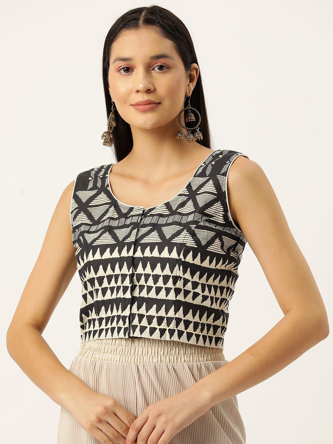 molcha geometric printed cotton saree blouse