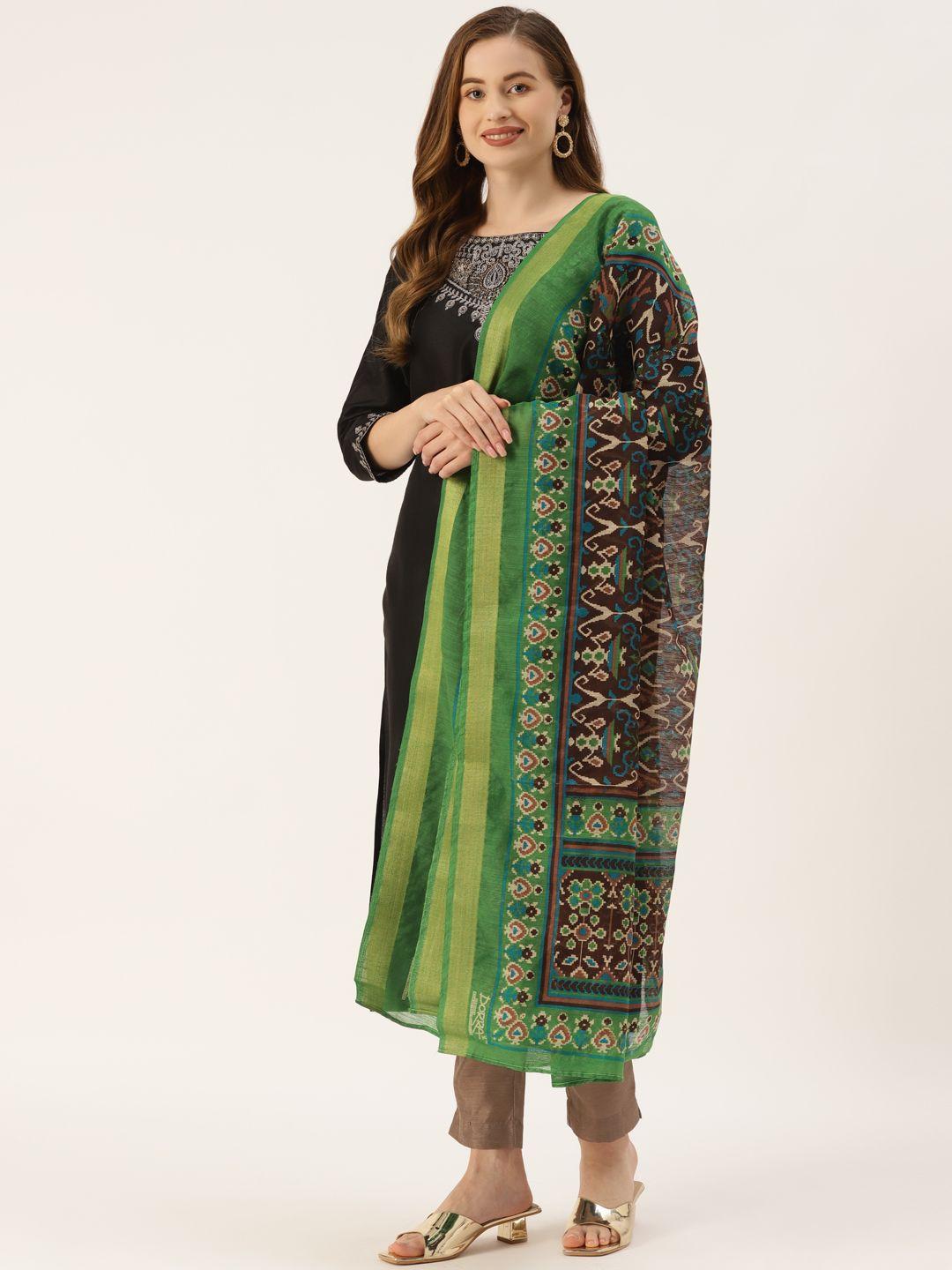 molcha green & brown ethnic motifs printed dupatta