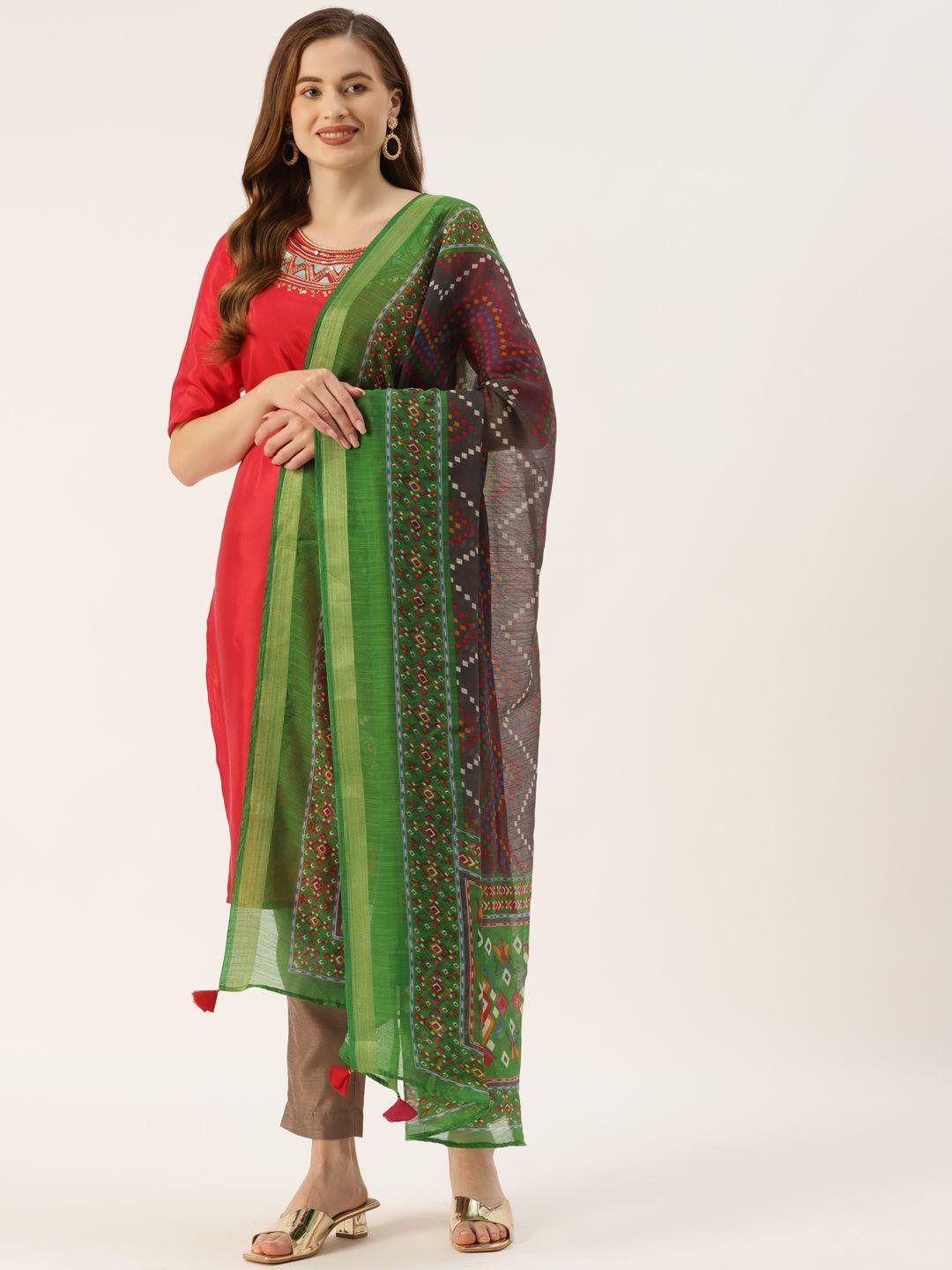 molcha green & multicoloured ethnic motifs printed dupatta
