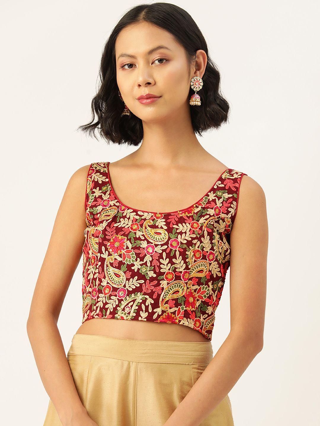 molcha kashmiri embroidered non padded cotton saree blouse