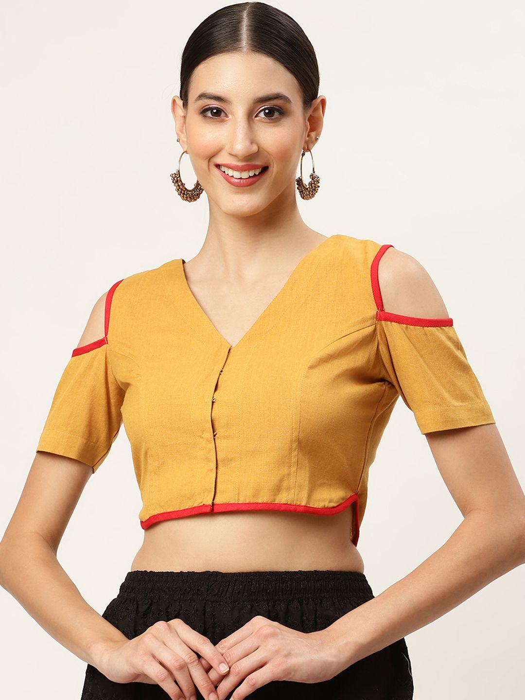 molcha mustard yellow solid padded saree blouse