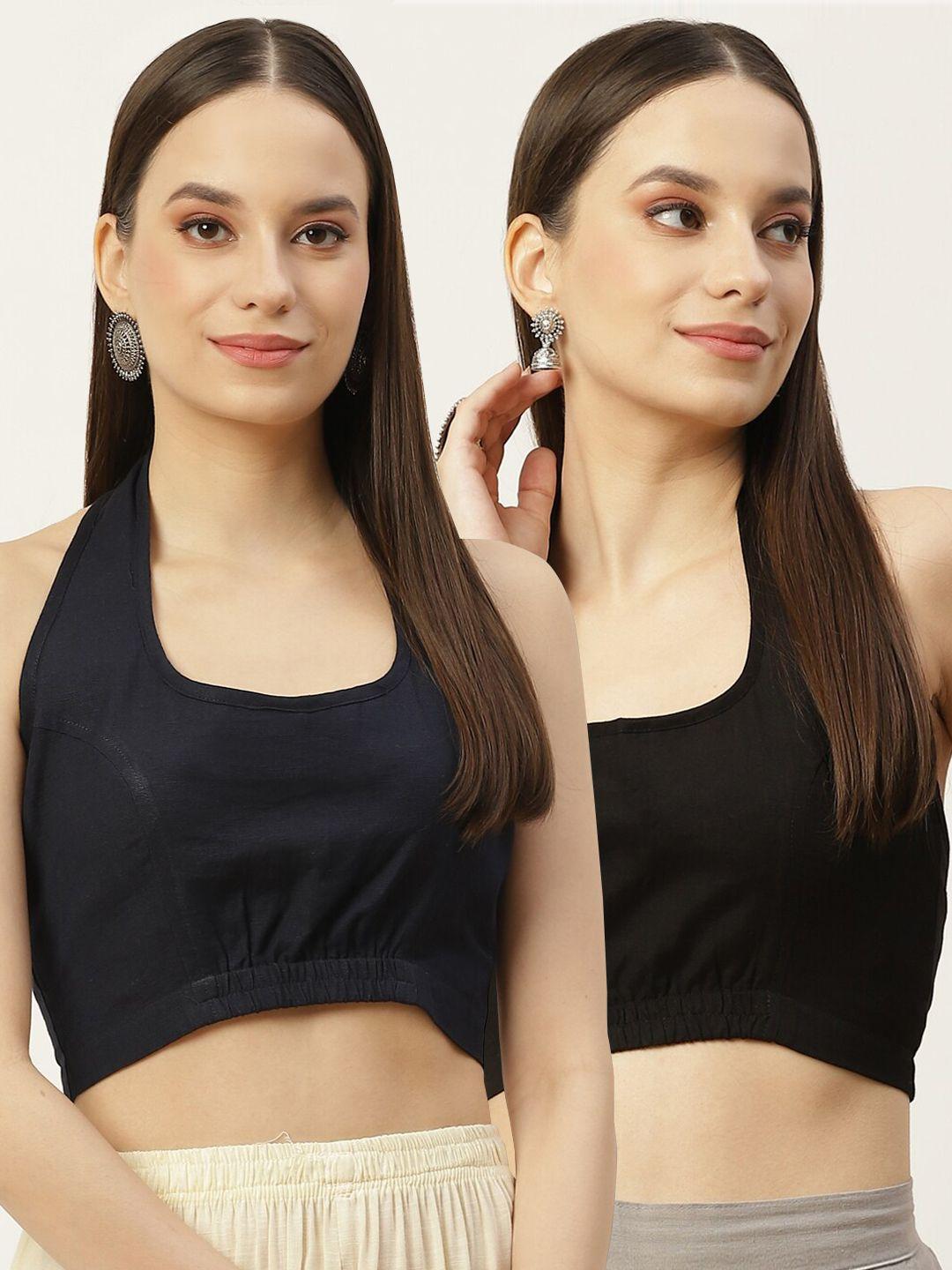 molcha pack of 2 black solid cotton saree blouse