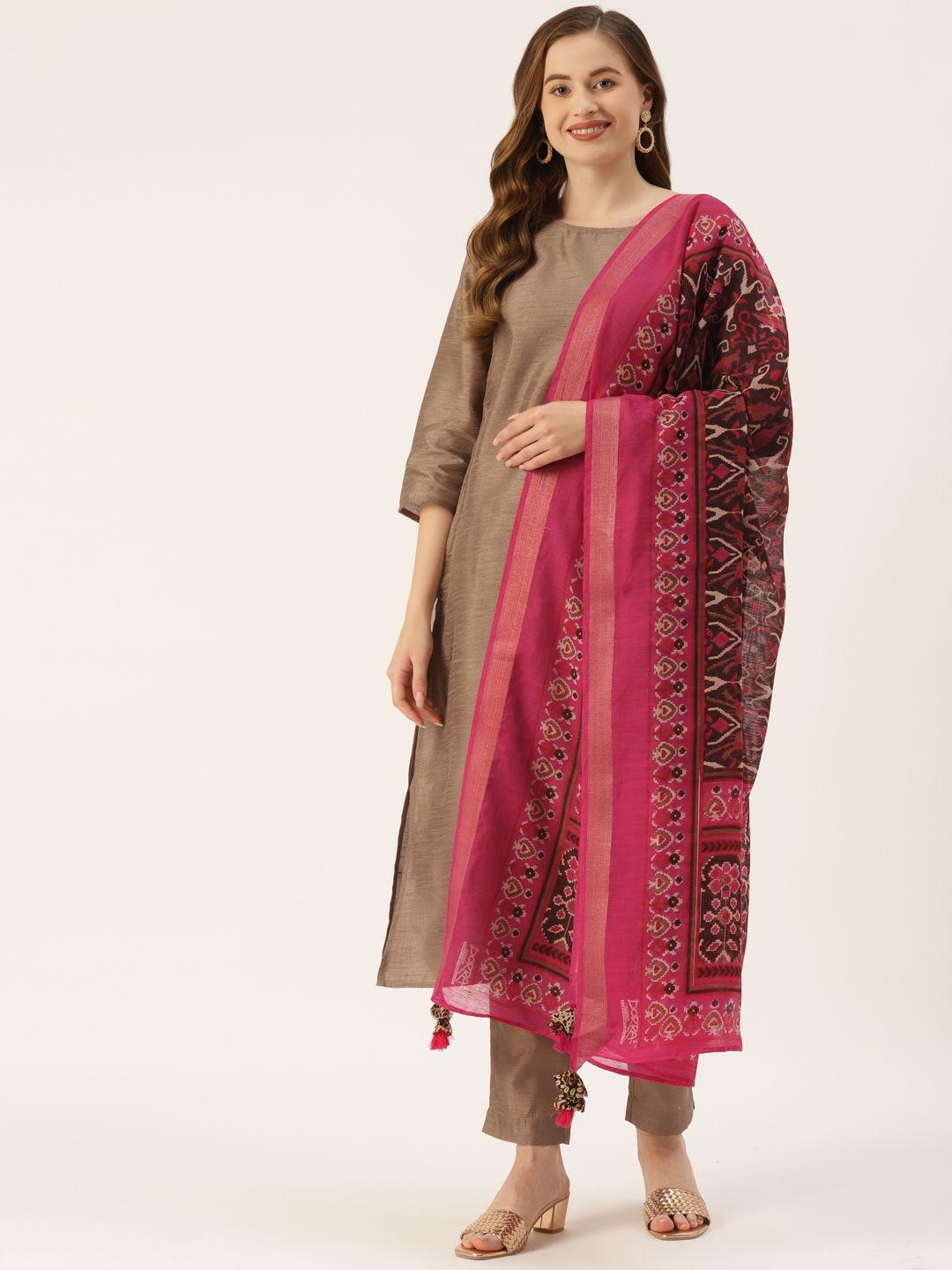molcha pink & brown ethnic motifs printed dupatta