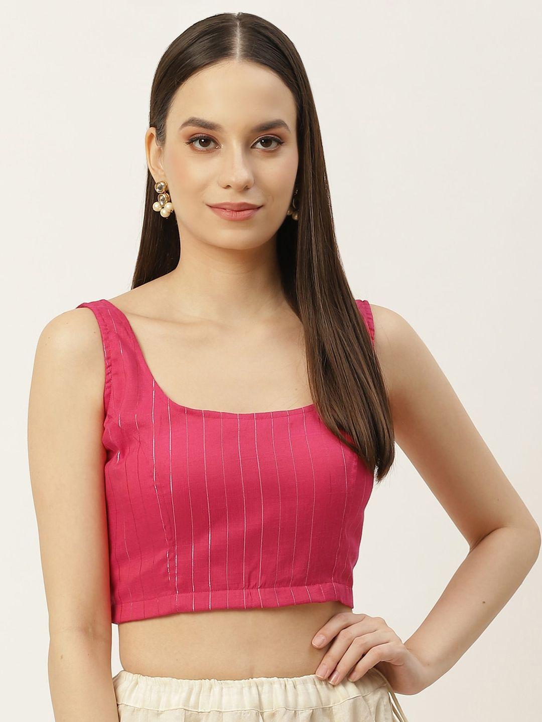 molcha pink & silver-coloured woven-design cotton saree blouse