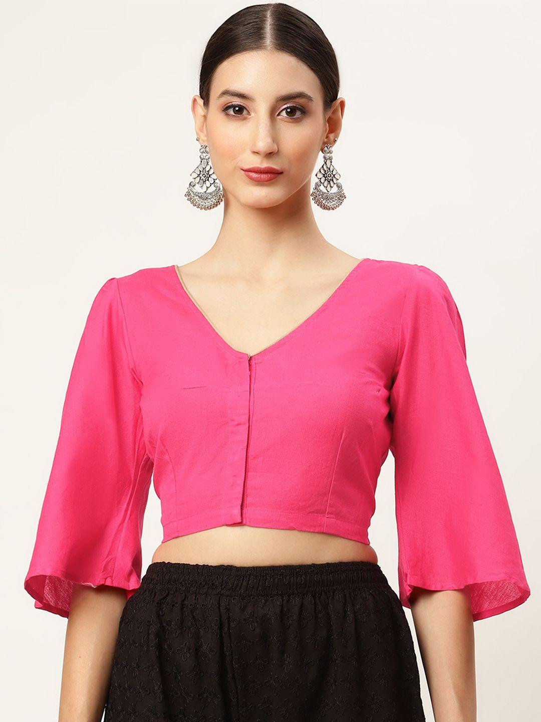 molcha pink solid padded saree blouse with bell sleeves