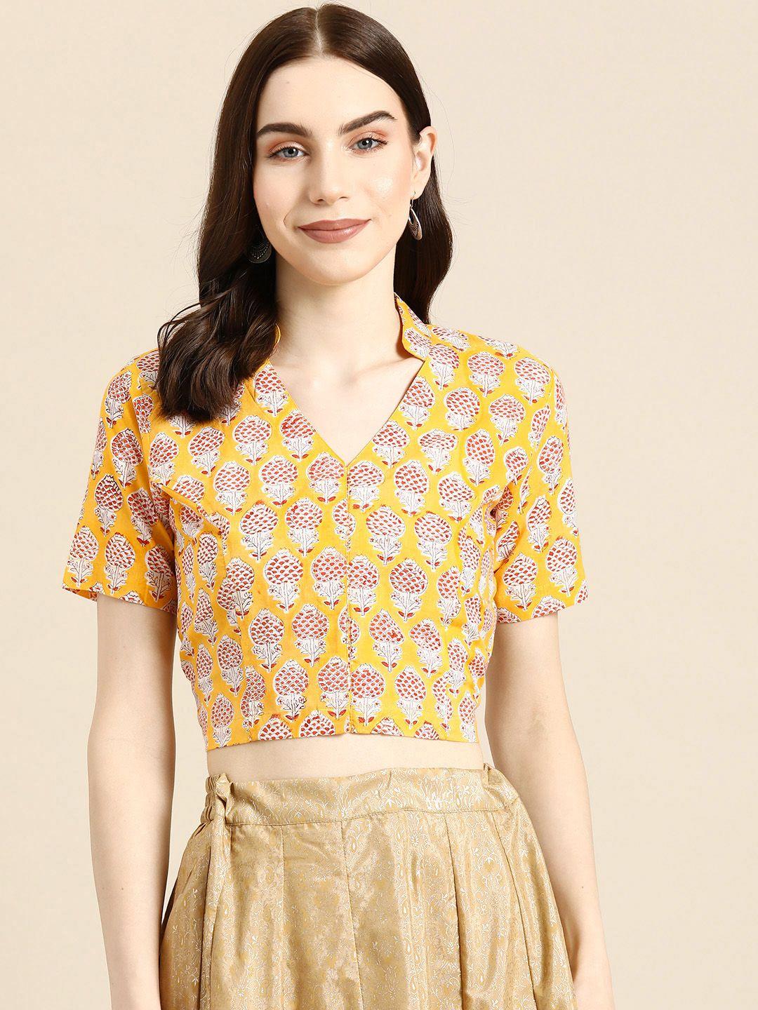 molcha printed non padded mandarin collar saree blouse