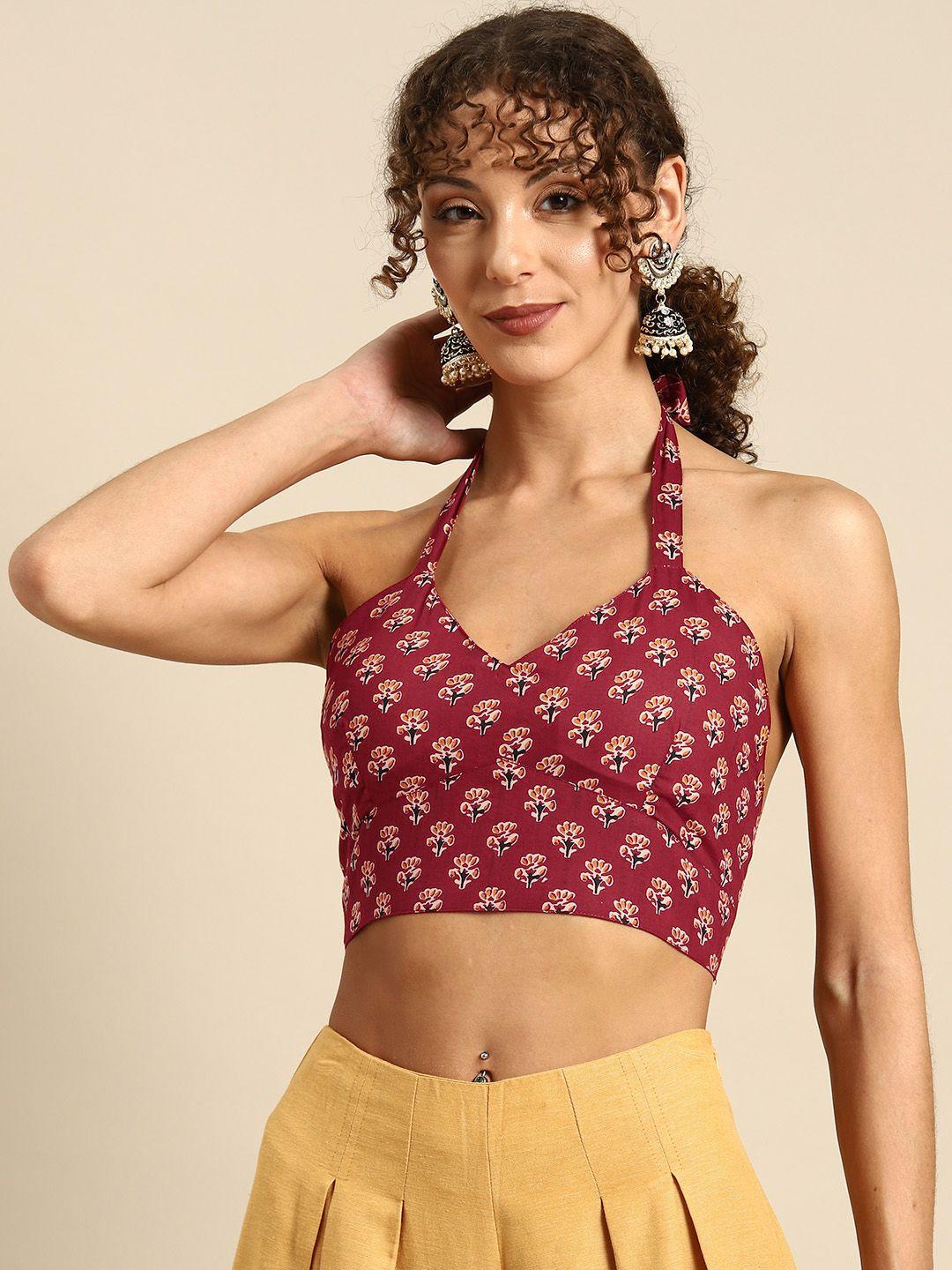 molcha printed tie-ups padded saree blouse