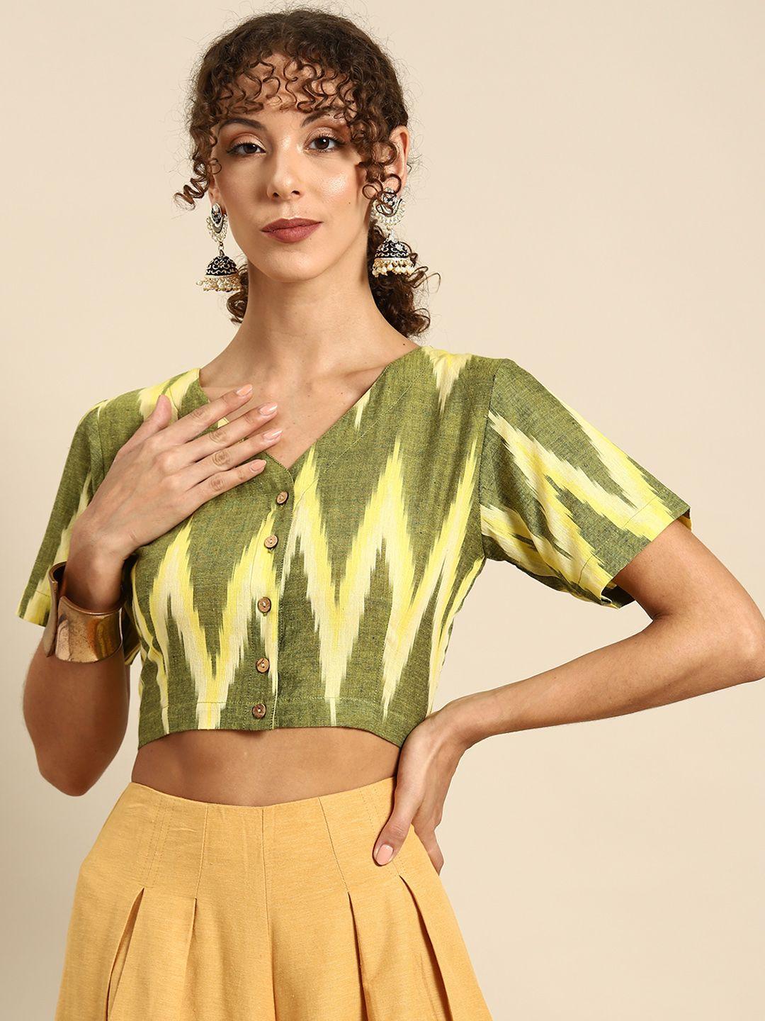 molcha printed v-neck saree blouse