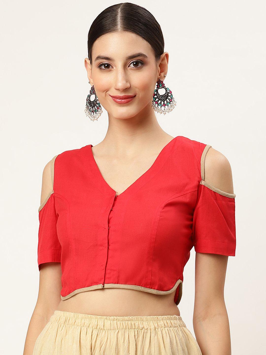 molcha red solid padded saree blouse