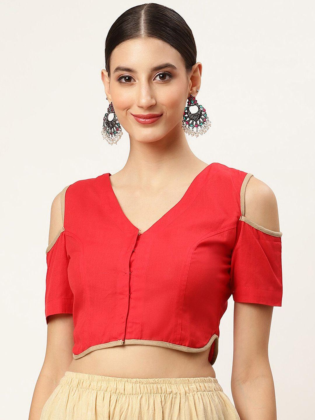 molcha v-neck cold-shoulder cotton readymade saree blouse
