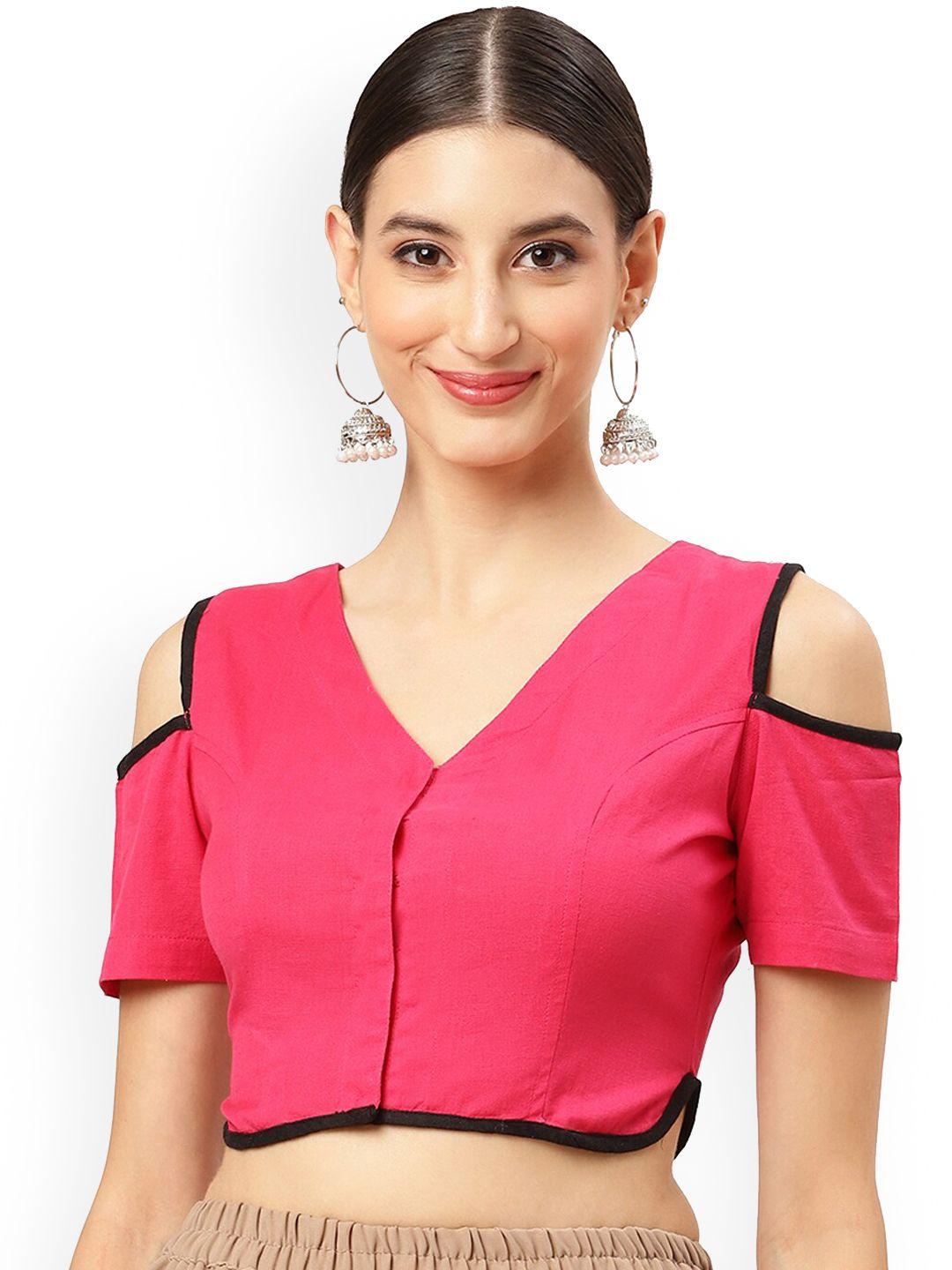 molcha v-neck cold-shoulder sleeved cotton saree blouse