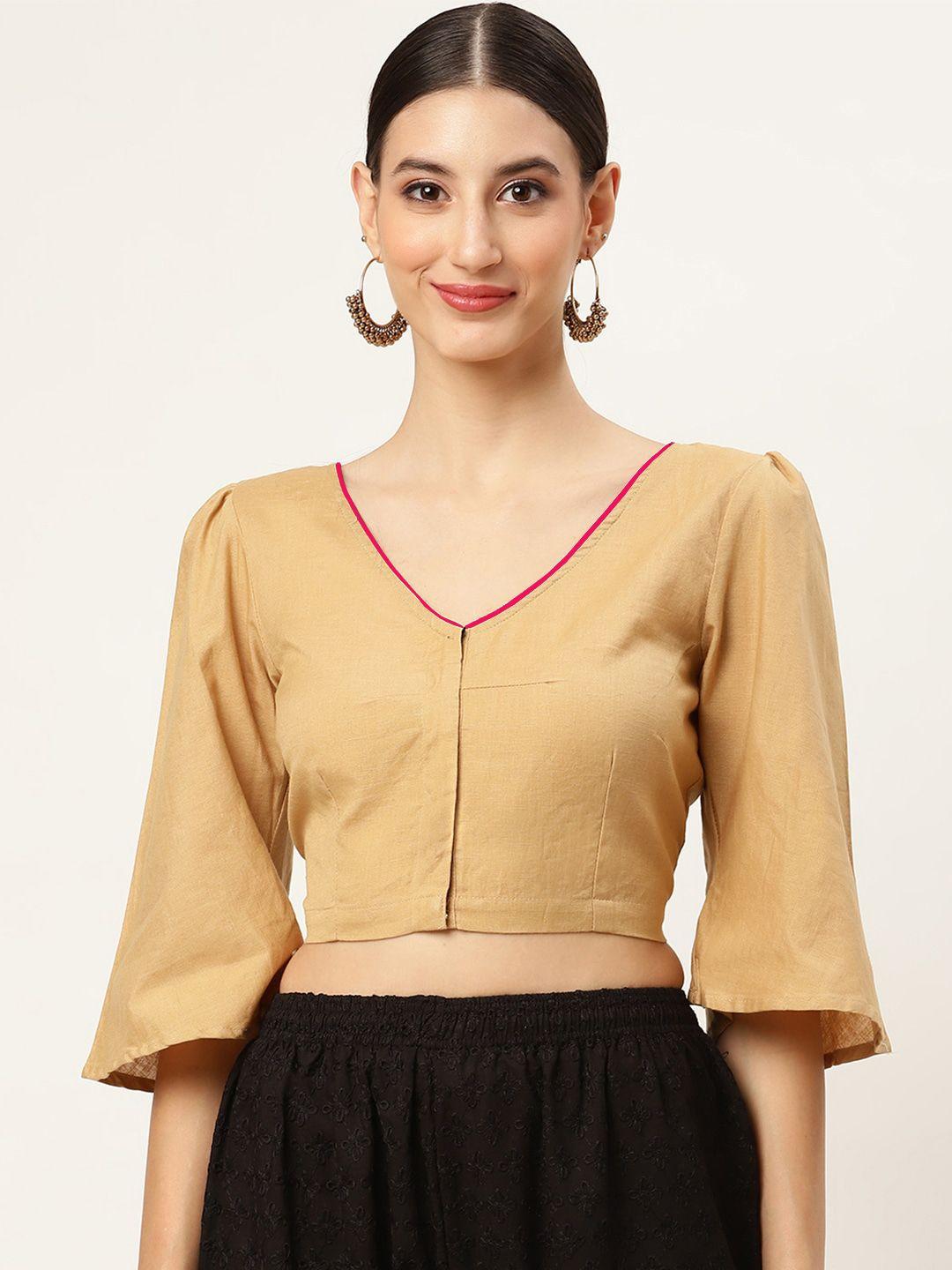 molcha women beige solid cotton  saree blouse
