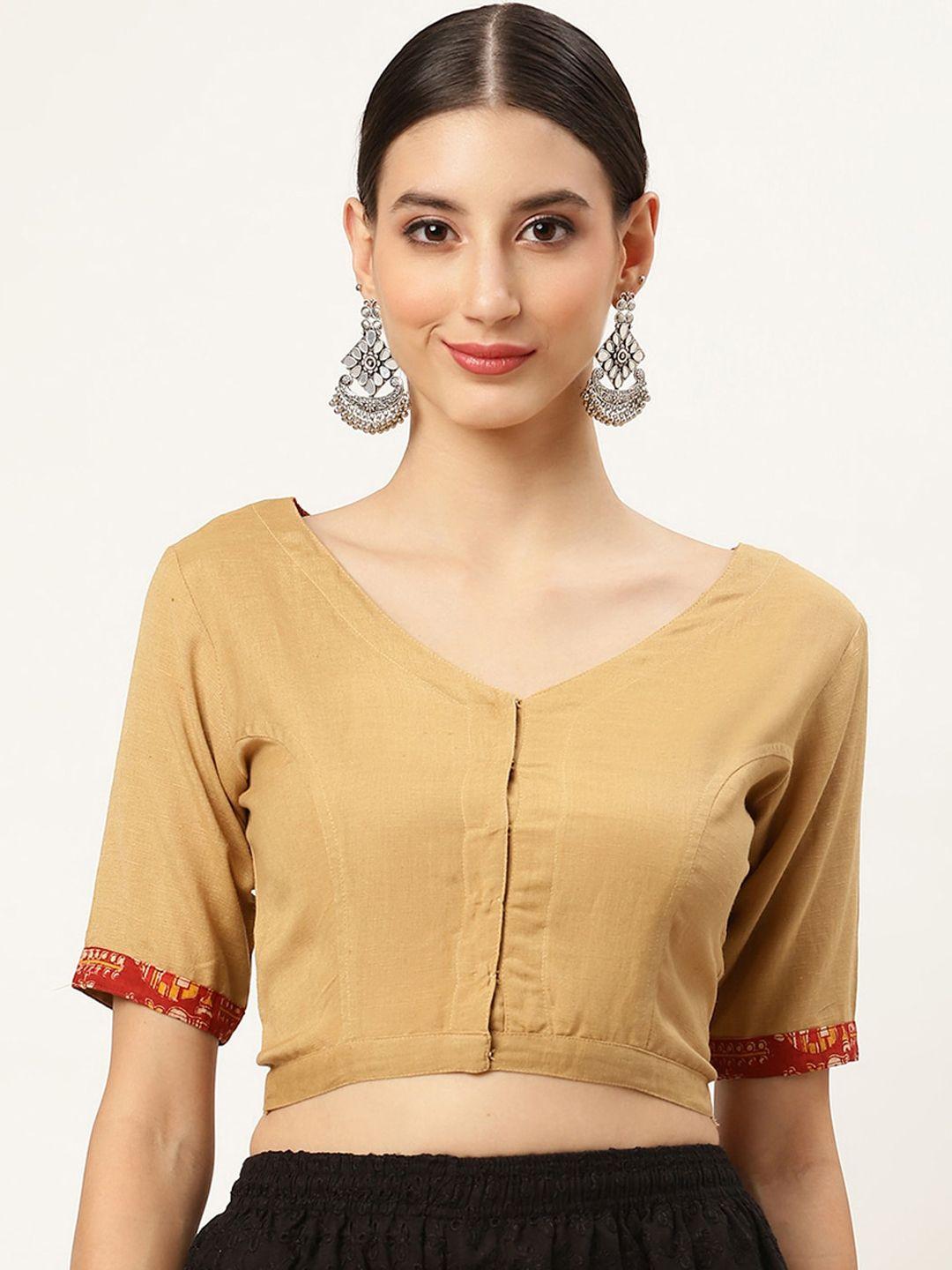 molcha women beige solid saree blouse