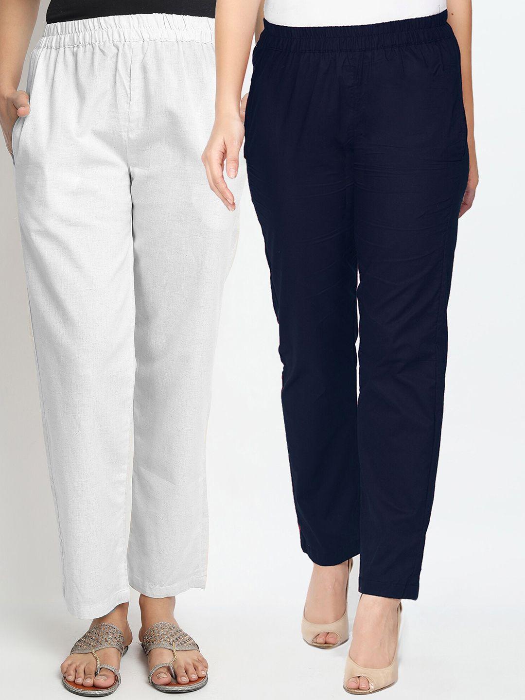 molcha women blue & white set of 2 trousers