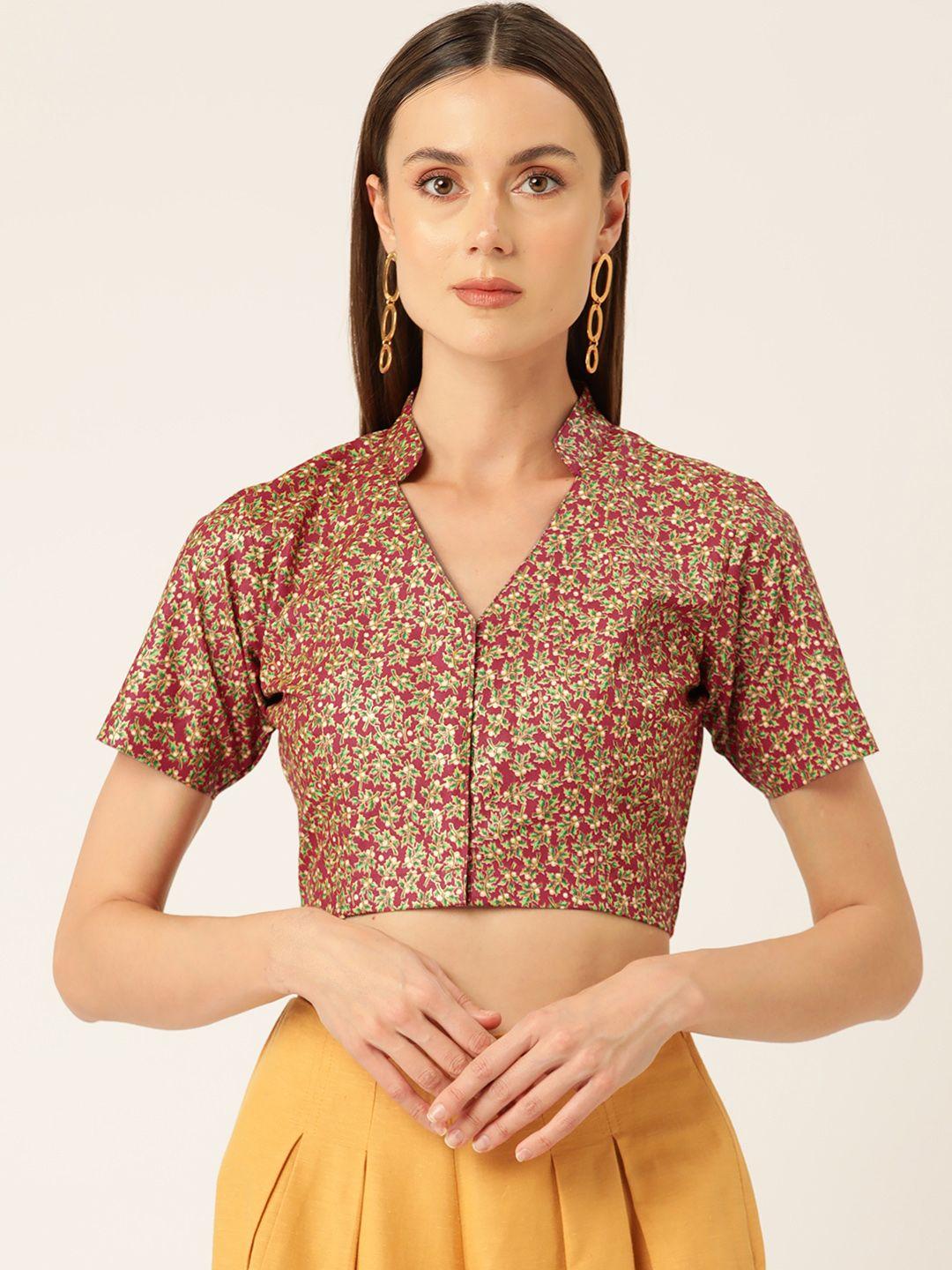 molcha women floral printed cotton saree blouse