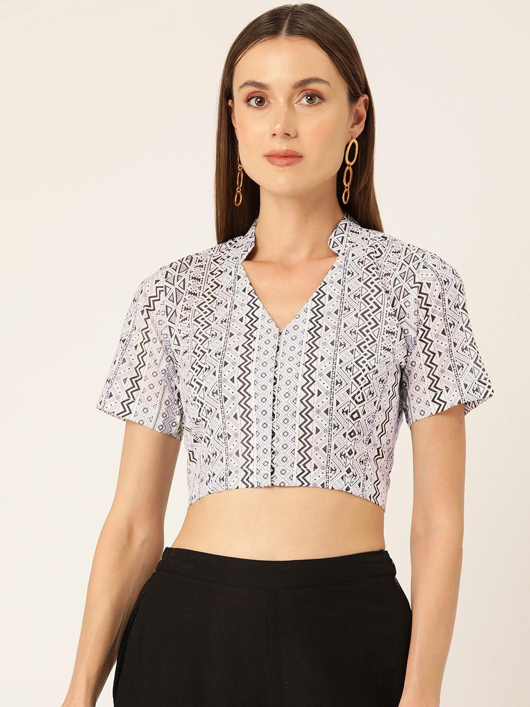 molcha women geometric printed cotton saree blouse