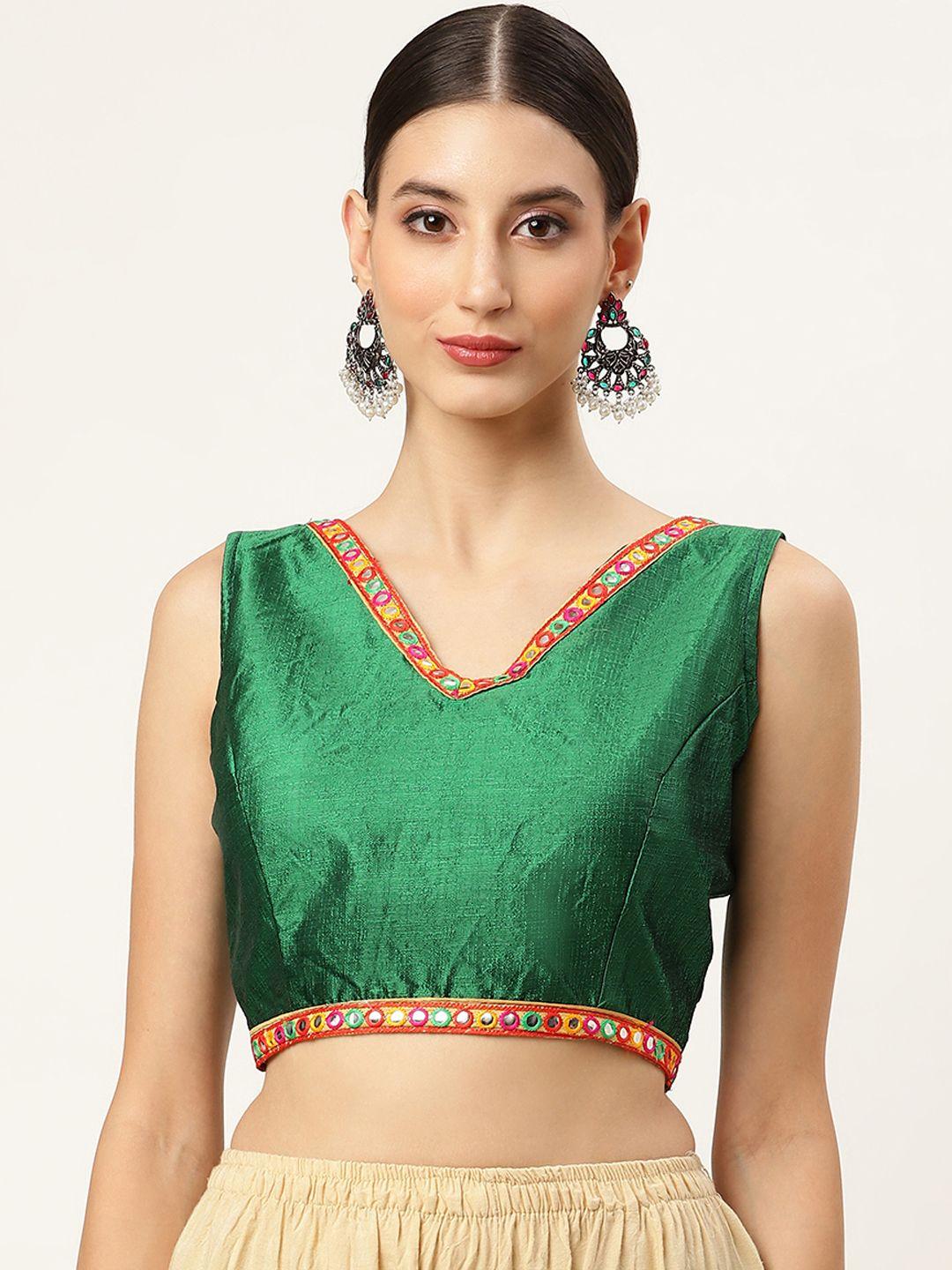 molcha women green solid embroidered padded saree blouse