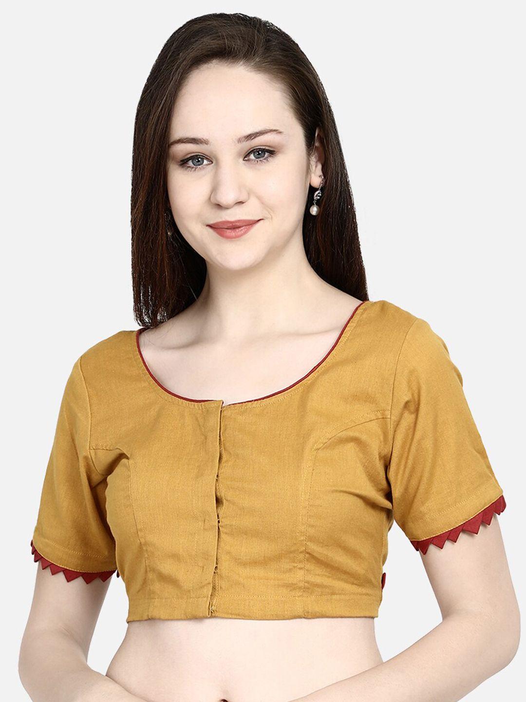 molcha women mustard solid cotton saree blouse