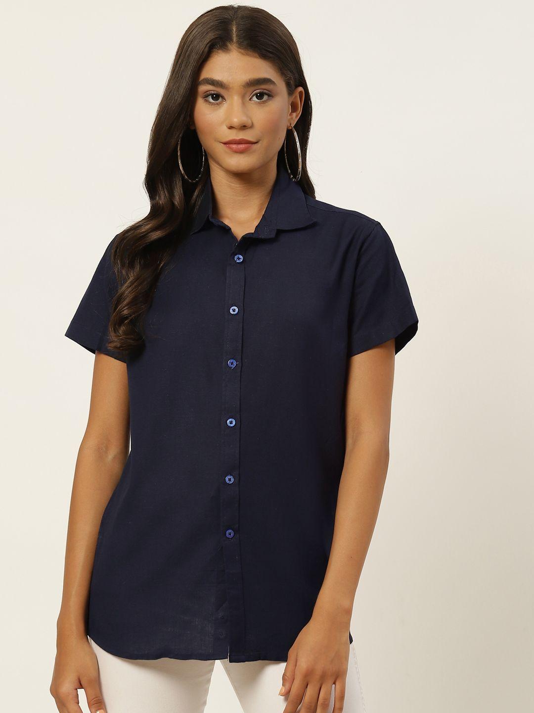 molcha women navy blue comfort semiformal shirt
