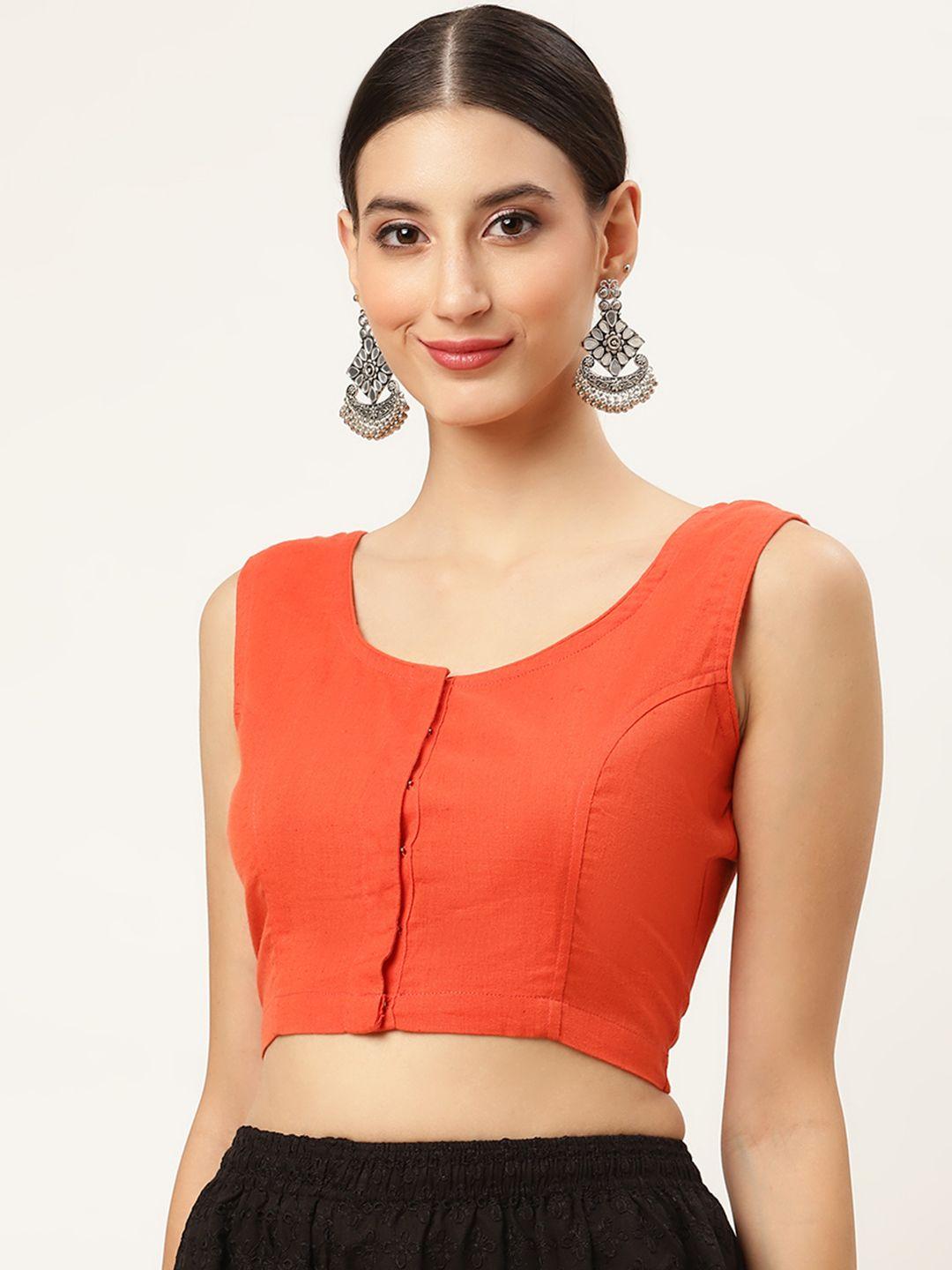molcha women orange cotton saree blouse with embroidered detail