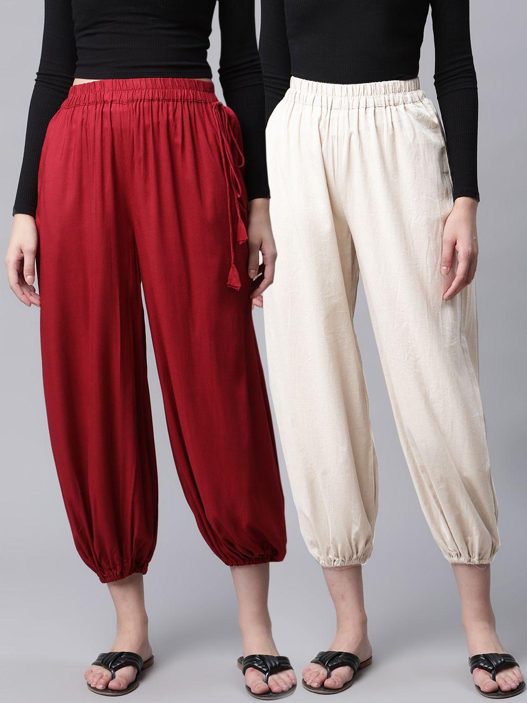 molcha women pack of 2 solid pure cotton loose fit afghani salwars