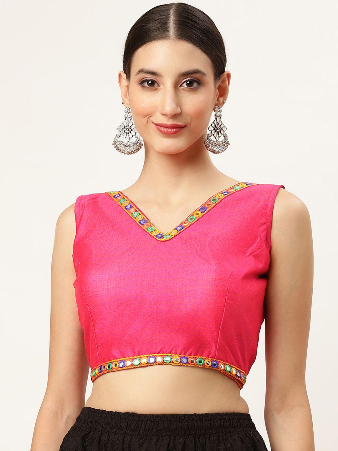 molcha women pink solid embroidered padded saree blouse