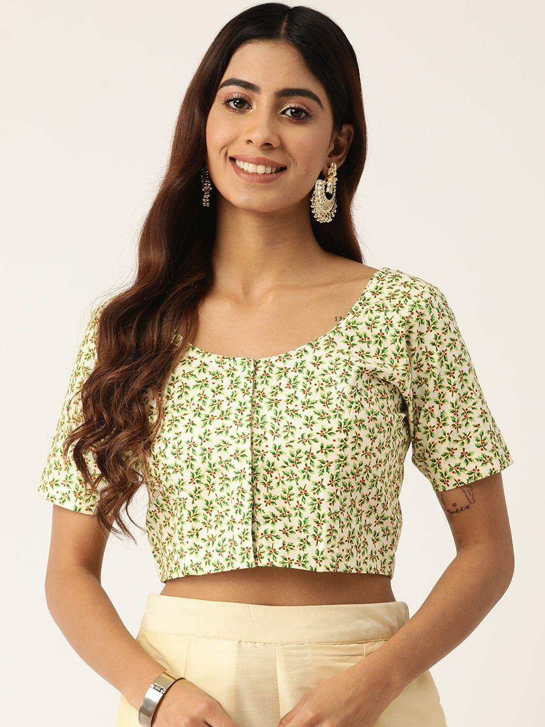 molcha women printed cotton front open saree blouse