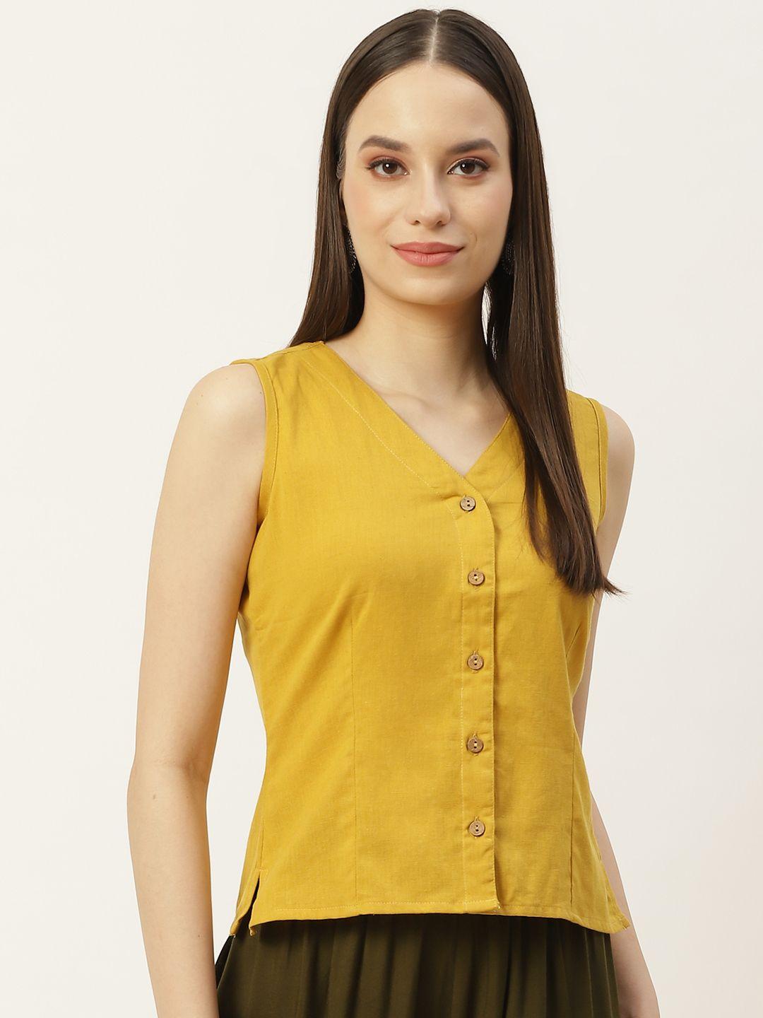 molcha women yellow non padded cotton long saree blouse