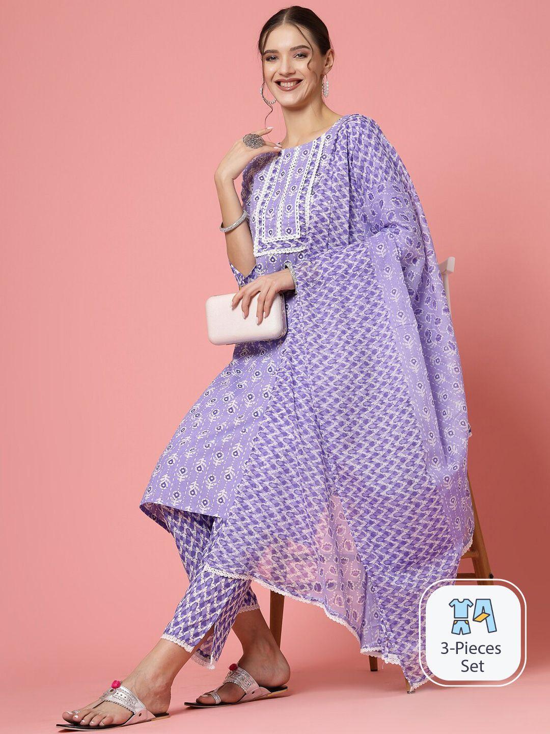 molly & michel ethnic motif printed pure cotton straight kurta & trousers with dupatta