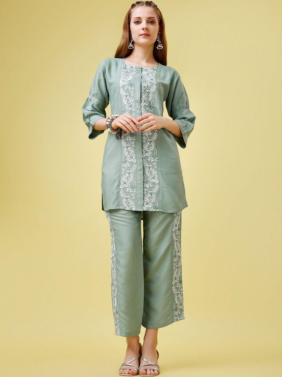 molly & michel floral embroidered kurta with trouser