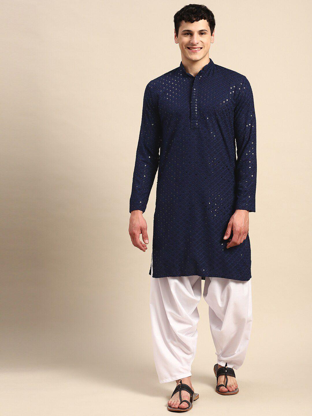 molly & michel floral embroidered sequinned pure cotton straight kurta