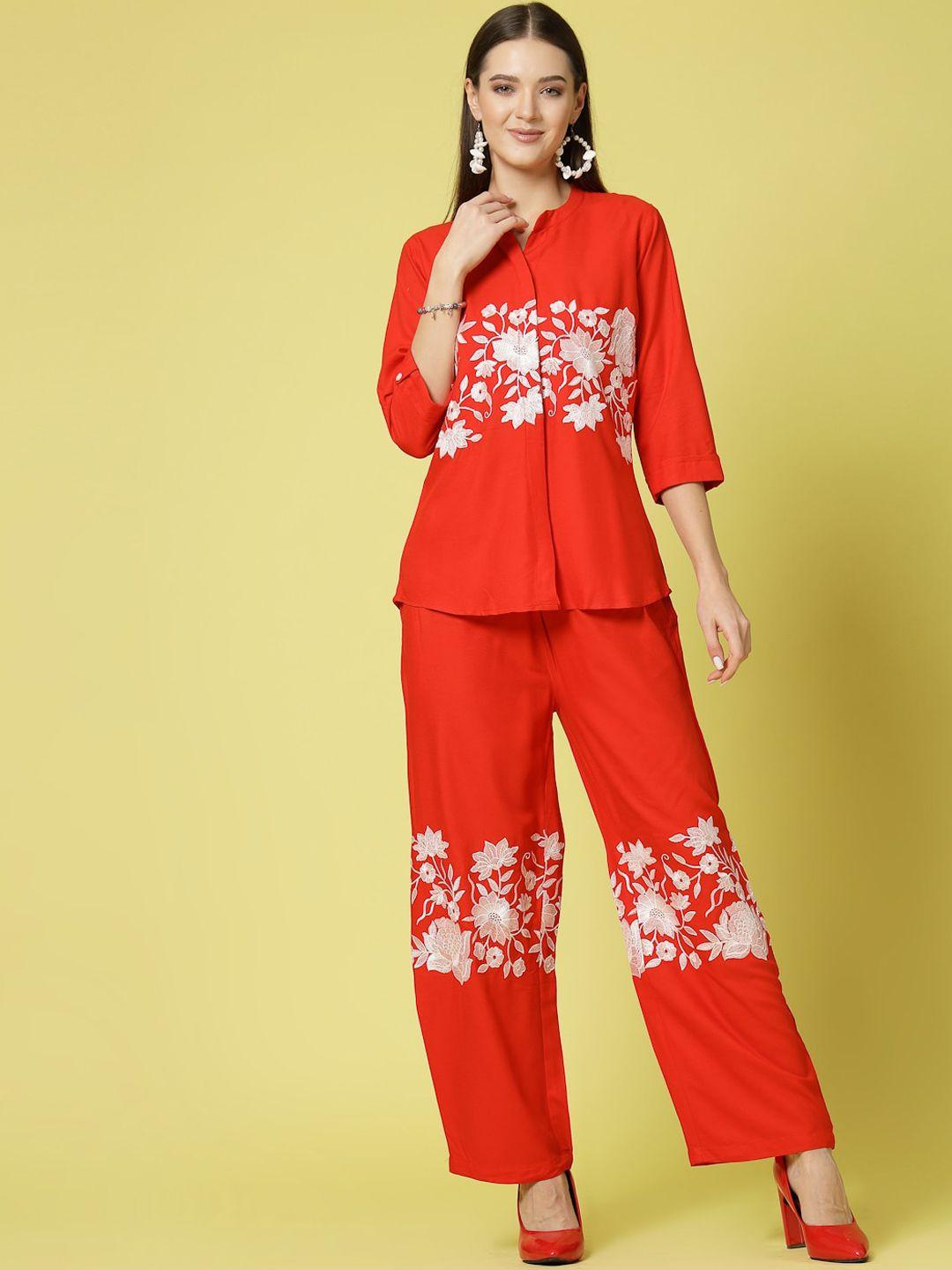 molly & michel floral embroidered shirt with trousers