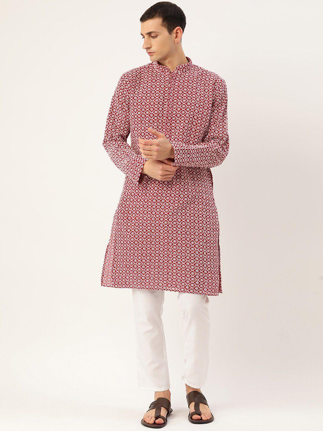 molly & michel floral embroidered thread work cotton kurta