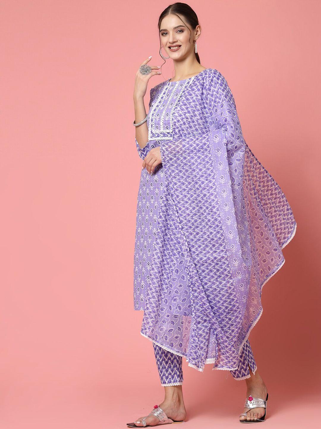 molly & michel floral printed regular pure cotton kurta with trousers & dupatta