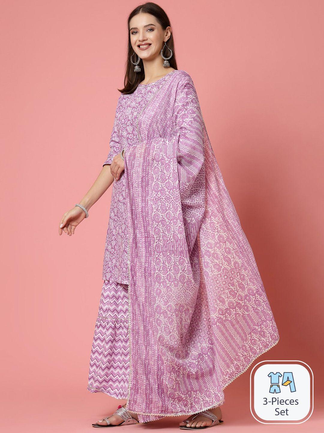molly & michel floral printed regular pure cotton straight kurta & trousers with dupatta