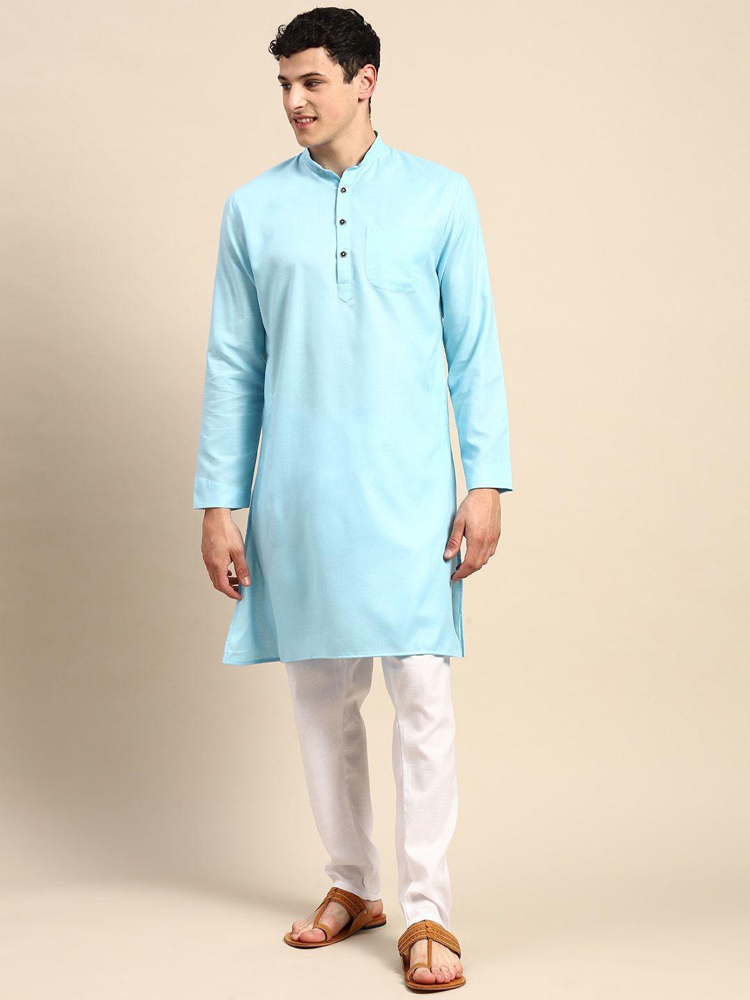 molly & michel mandarin collar pure cotton straight kurta