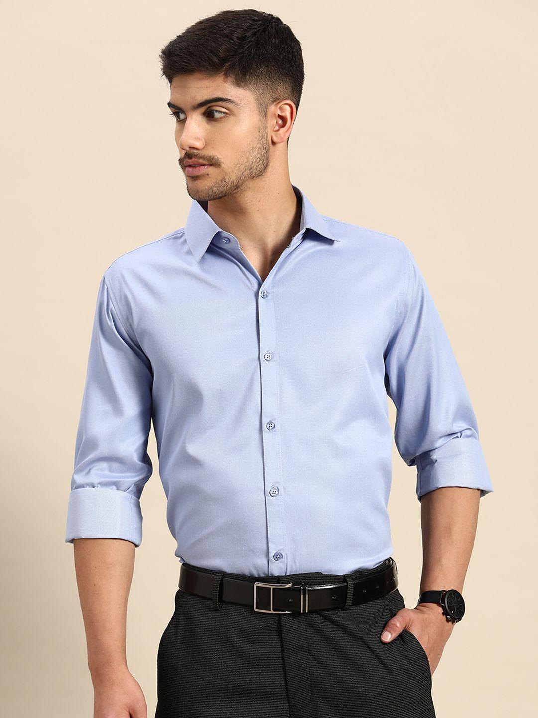 molly & michel men blue slim fit cotton formal shirt