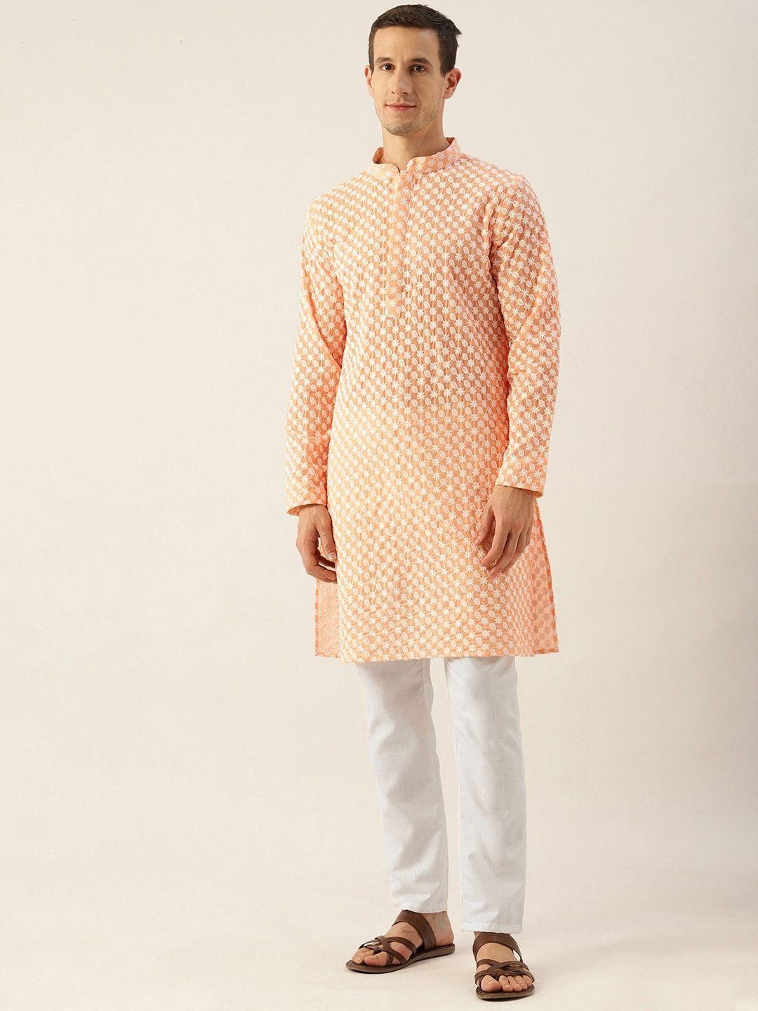 molly & michel men embroidered pure cotton straight kurta