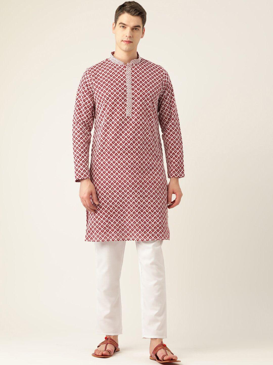 molly & michel men ethnic motifs thread work cotton kurta