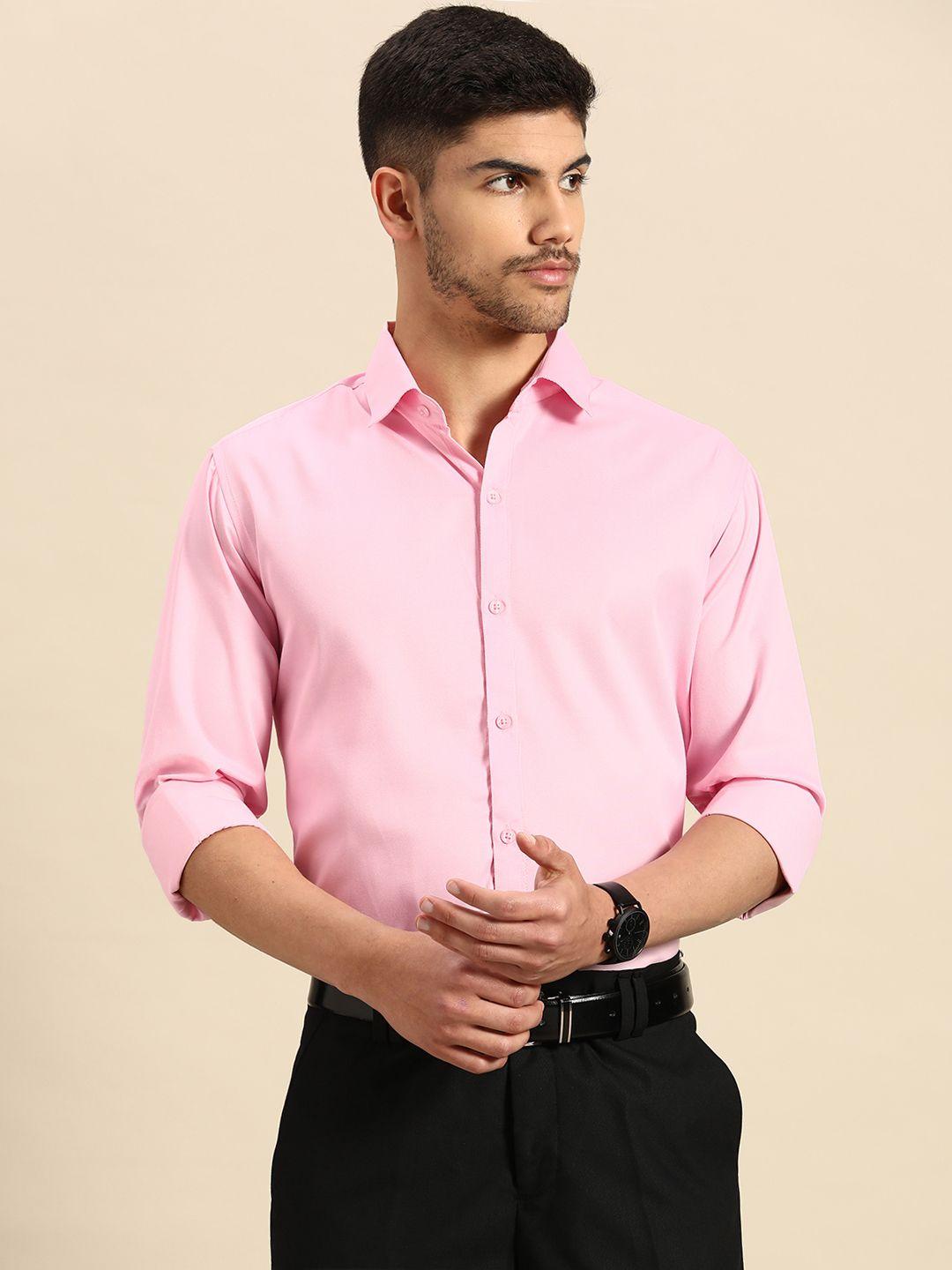 molly & michel men pink slim fit cotton formal shirt