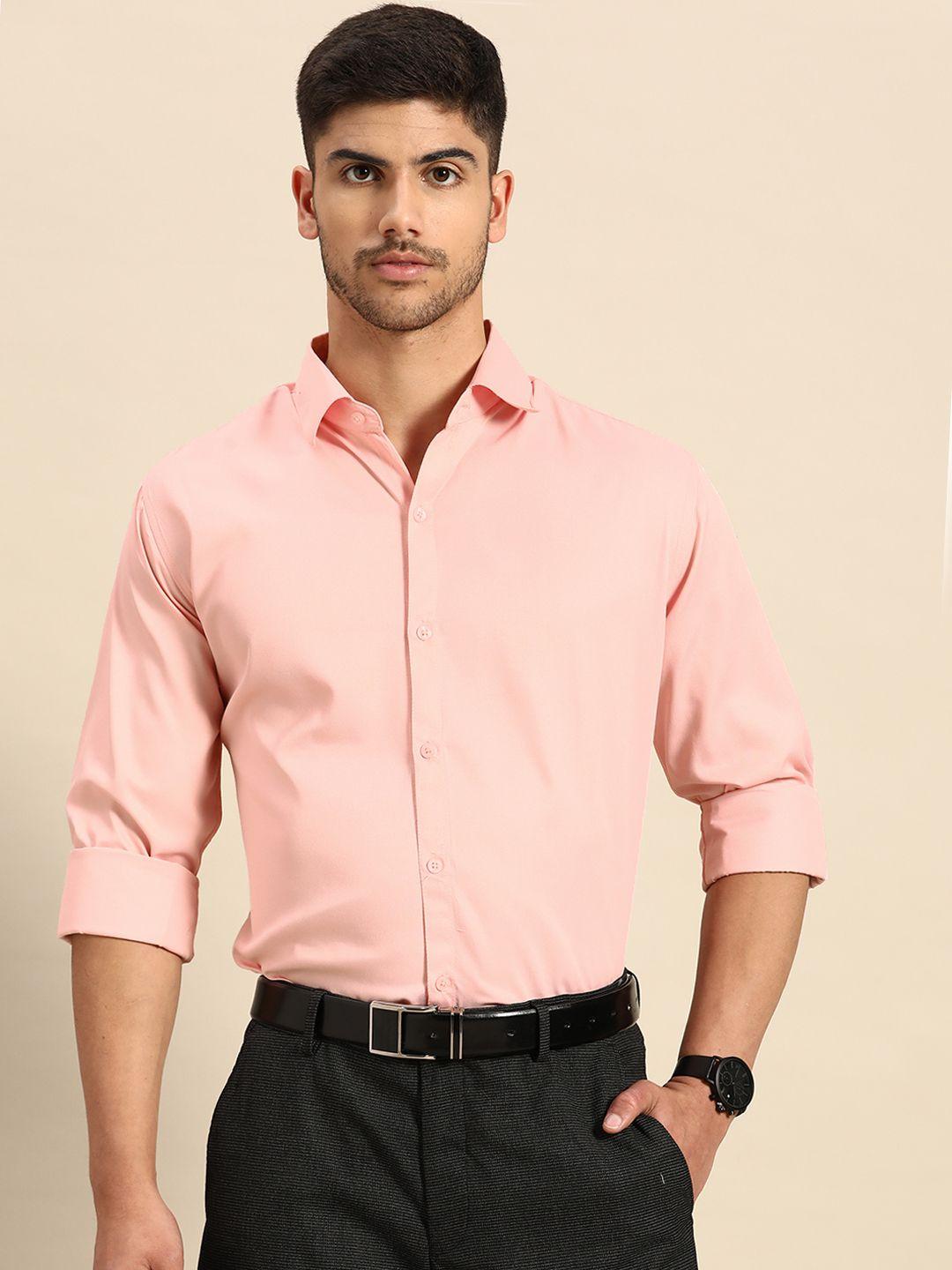 molly & michel men pink slim fit formal shirt