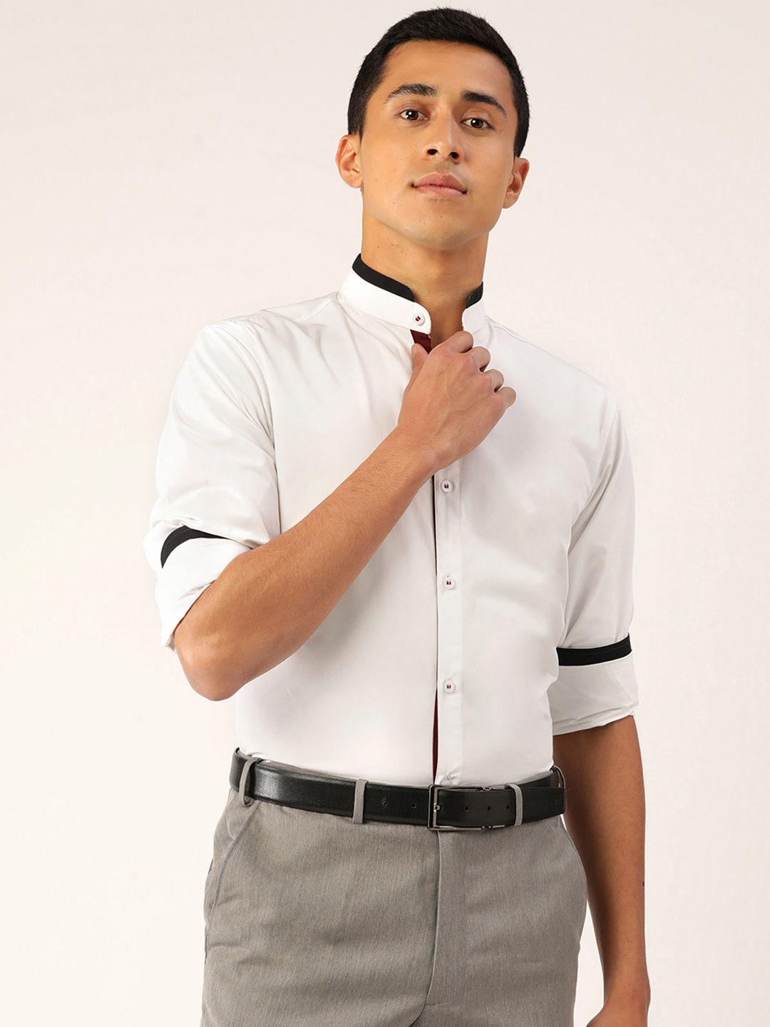 molly & michel men white solid slim fit formal shirt