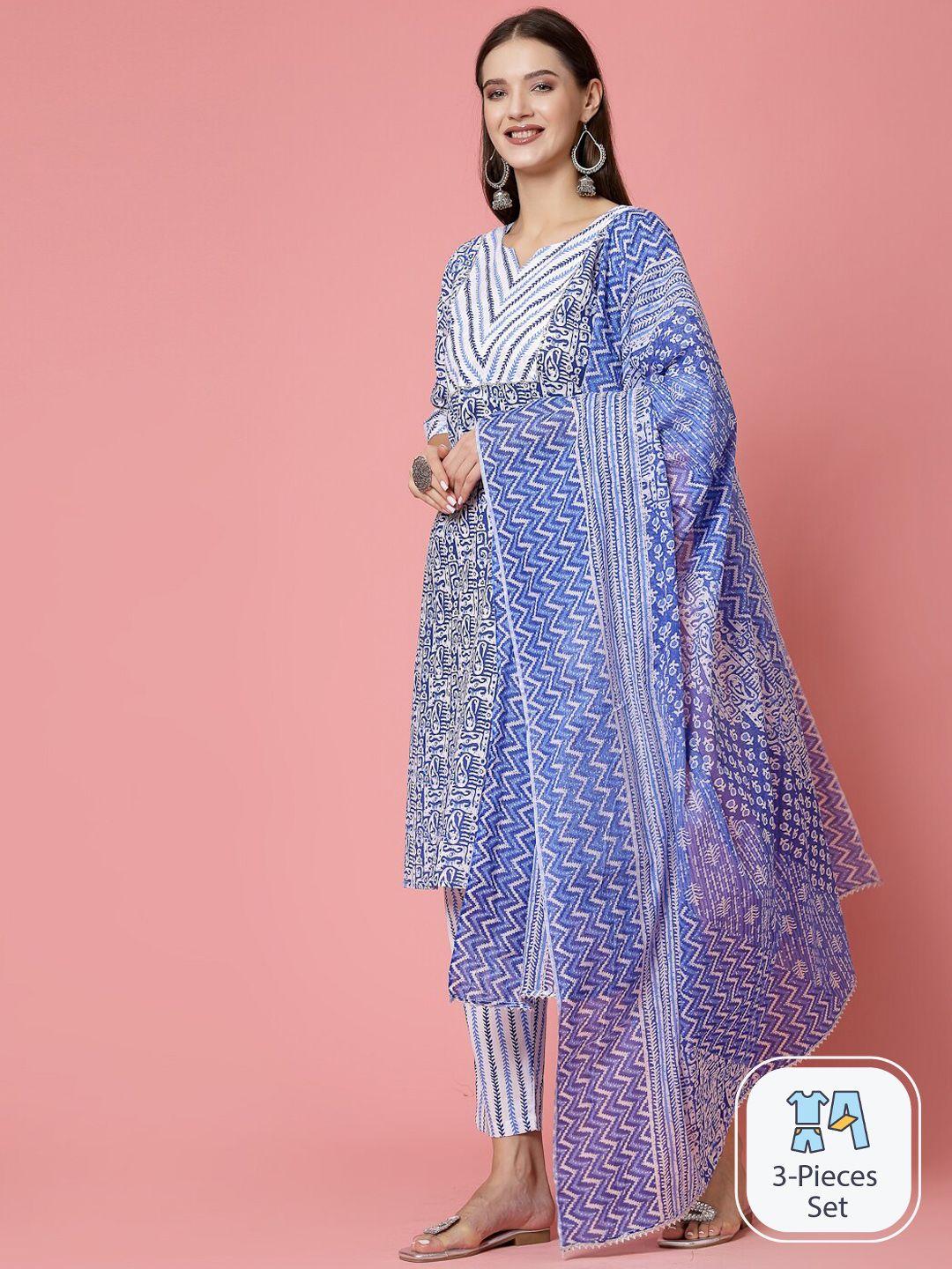 molly & michel paisley printed pure cotton straight kurta & trousers with dupatta