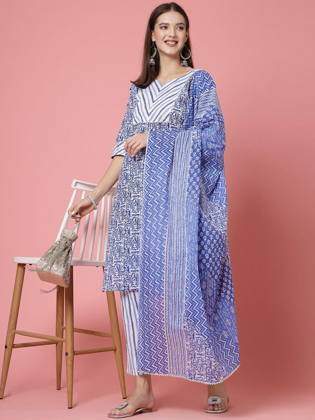 molly & michel paisley printed regular pure cotton kurta & trousers with dupatta